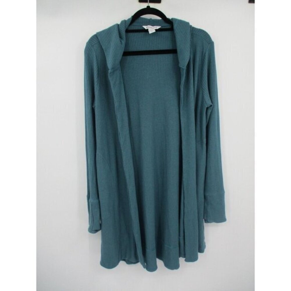 Athleta Womens Sweater Small Green Blue Hooded Open Front Pockets Casual Stretch